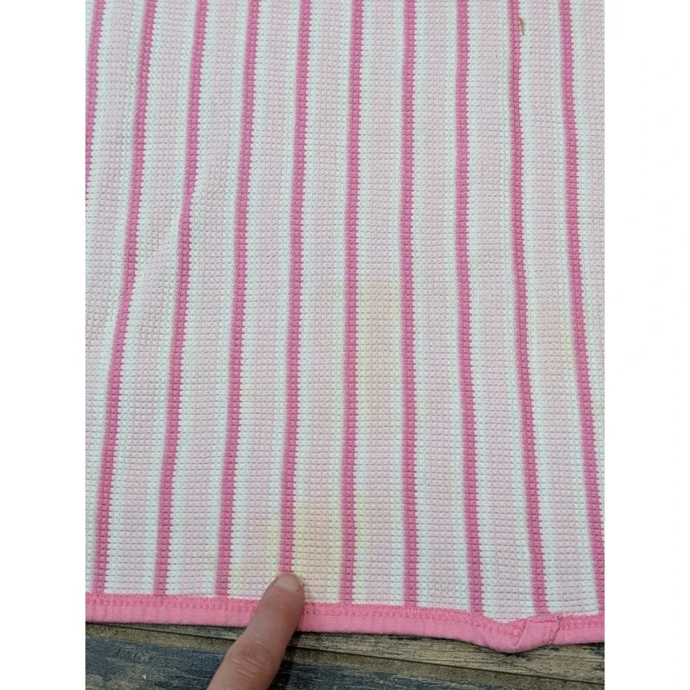 Vintage Waffle Weave Thermal Cotton Blanket Pink Stripe Girl READ